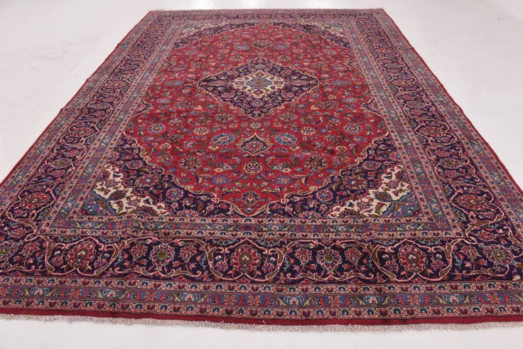 Detail image of 9' 8 x 13' Hand Knotted Mashad Persian Wool Rug