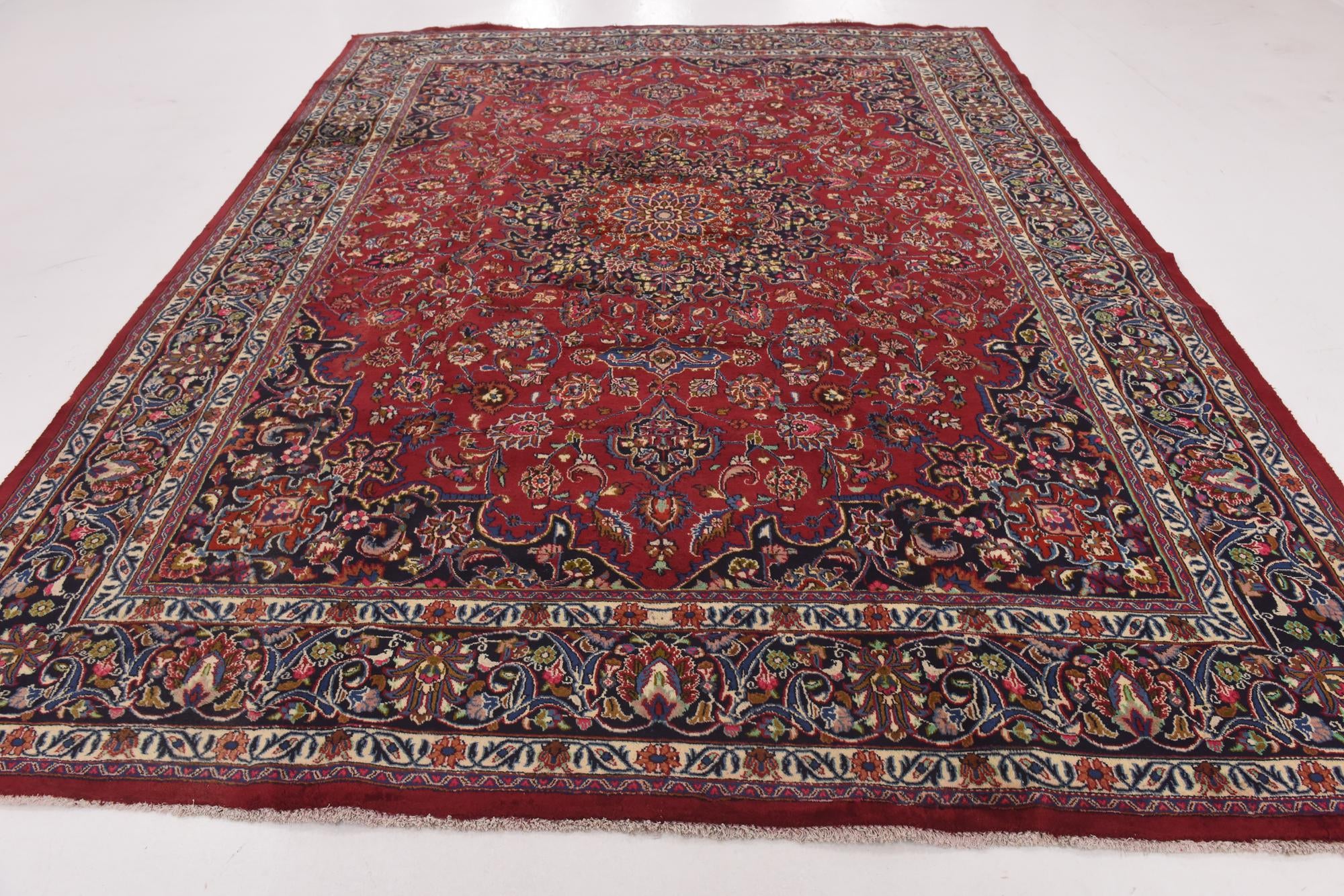 9' 7 x 12' 8 Hand Knotted Mashad Persian Wool Rug