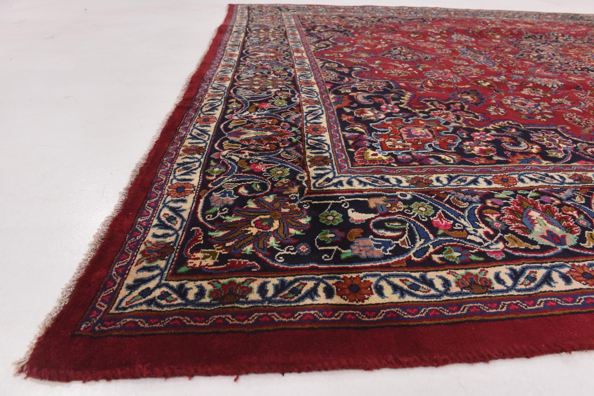 9' 7 x 12' 8 Hand Knotted Mashad Persian Wool Rug