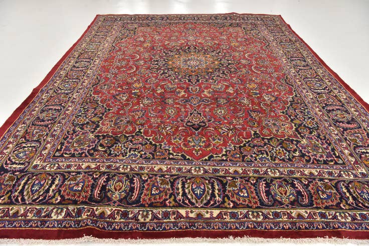 Detail image of 9' 6 x 12' 9 Hand Knotted Mashad Persian Wool Rug
