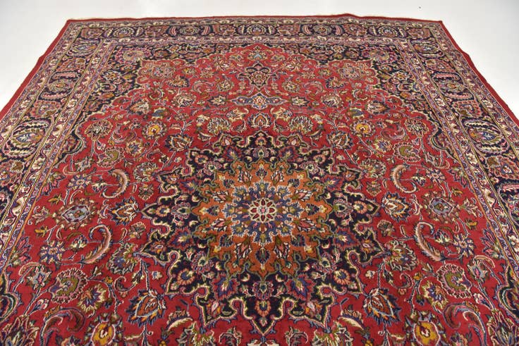 Detail image of 9' 6 x 12' 9 Hand Knotted Mashad Persian Wool Rug