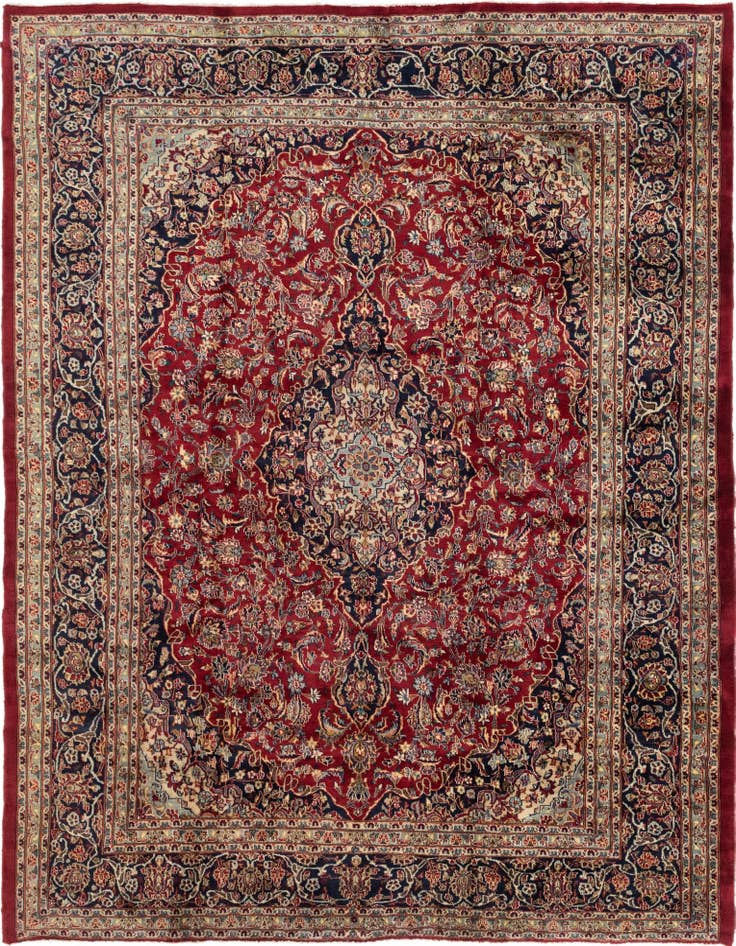 Detail image of 9' 7 x 12' 7 Hand Knotted Mashad Persian Wool Rug