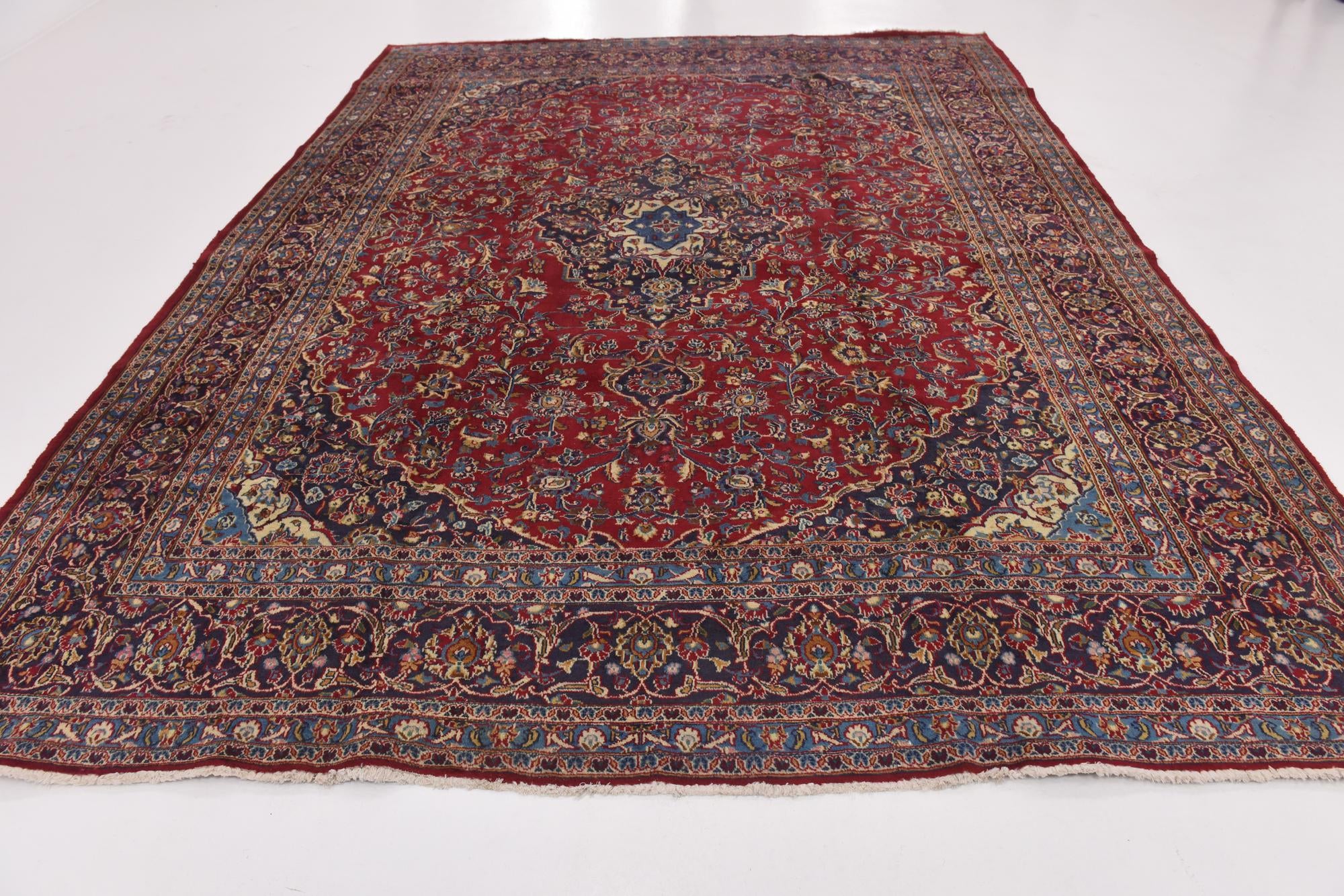 9' 6 x 12' 6 Hand Knotted Mashad Persian Wool Rug