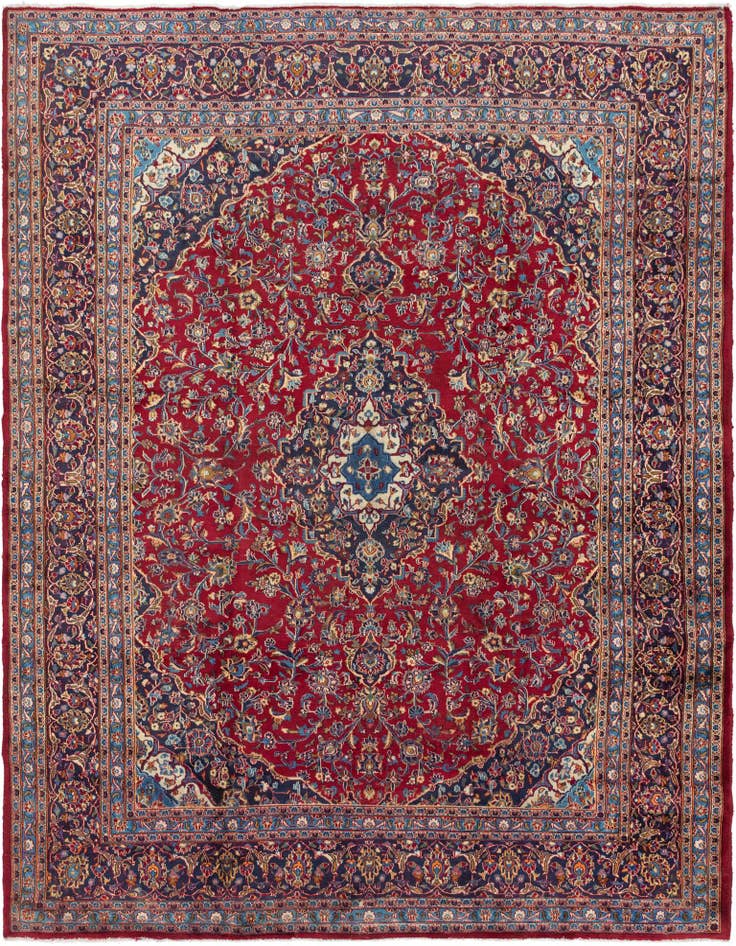 Detail image of 9' 6 x 12' 6 Hand Knotted Mashad Persian Wool Rug