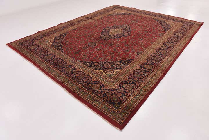 9' 8 x 12' 9 Hand Knotted Mashad Persian Wool Rug