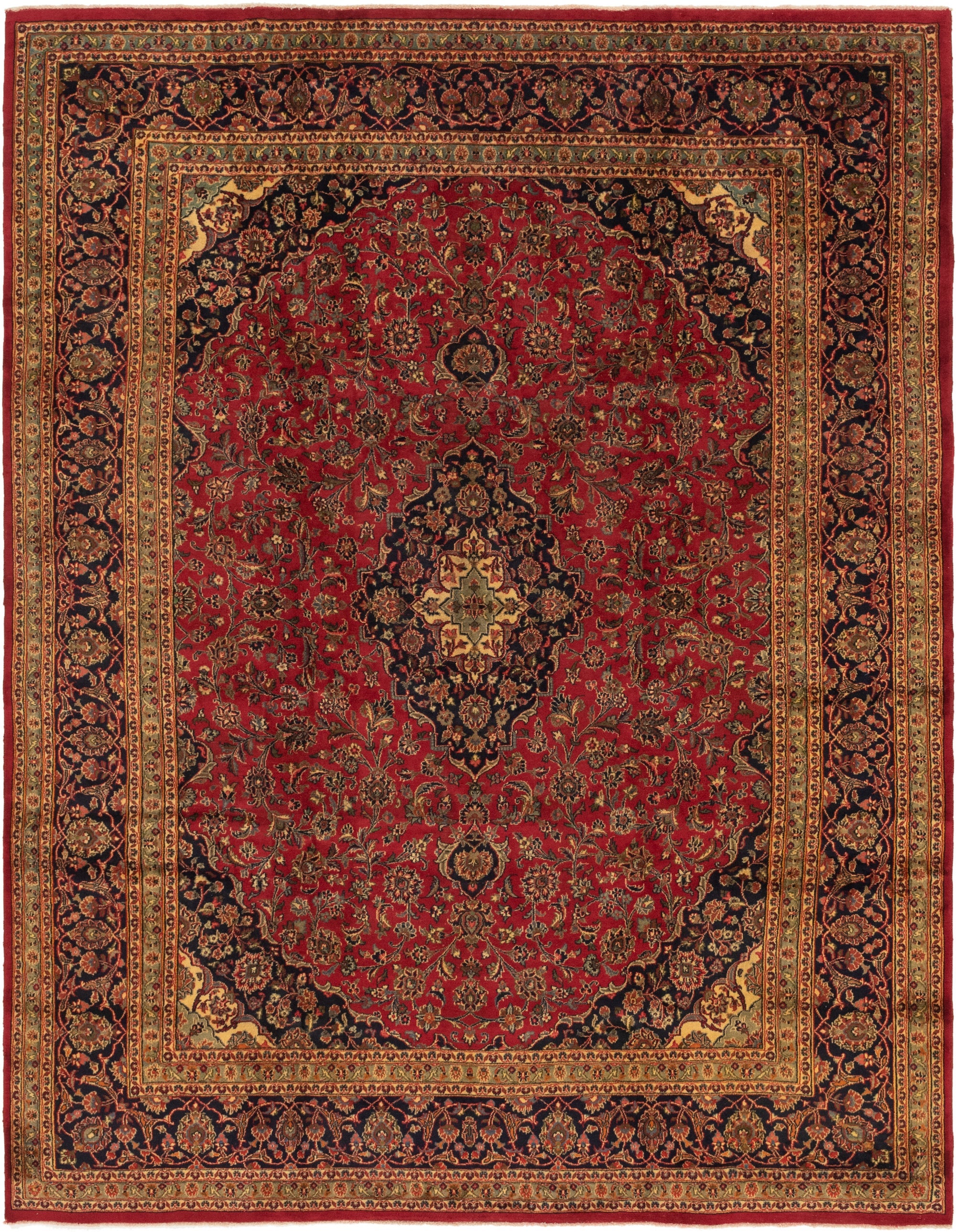 9' 8 x 12' 9  Hand Knotted Mashad Persian Wool Rug