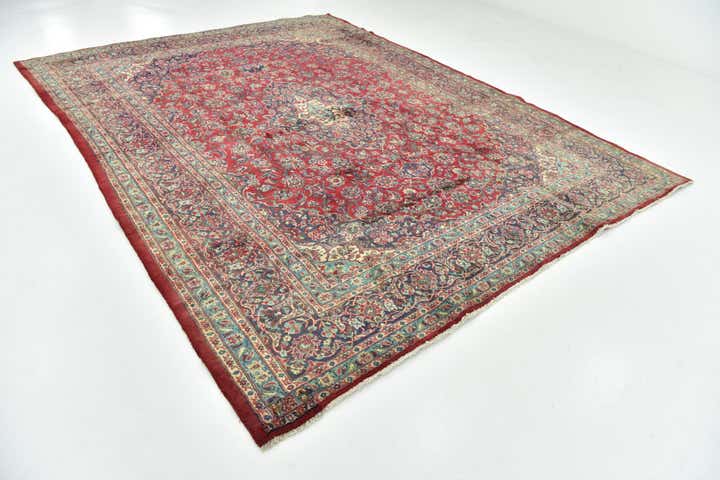 9' 7 x 12' 9 Hand Knotted Mashad Persian Wool Rug
