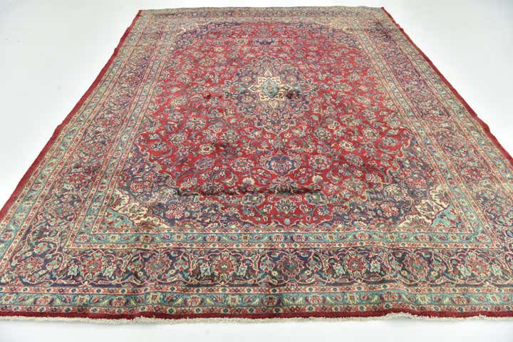 9' 7 x 12' 9 Hand Knotted Mashad Persian Wool Rug