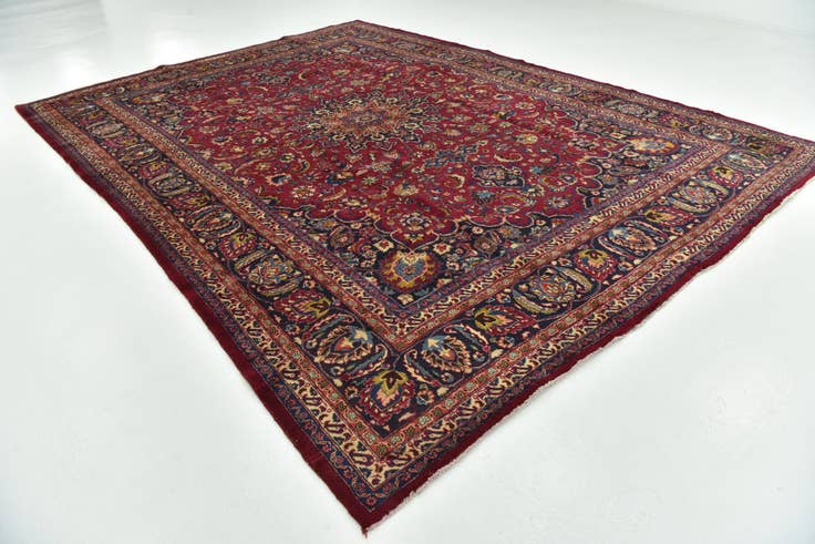 Detail image of 9' 8 x 13' Hand Knotted Mashad Persian Wool Rug