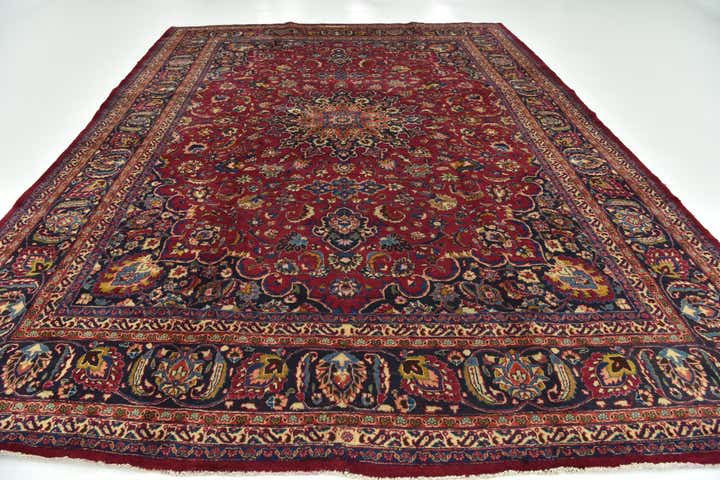 9' 8 x 13' Hand Knotted Mashad Persian Wool Rug