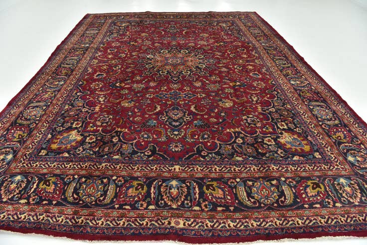 Detail image of 9' 8 x 13' Hand Knotted Mashad Persian Wool Rug