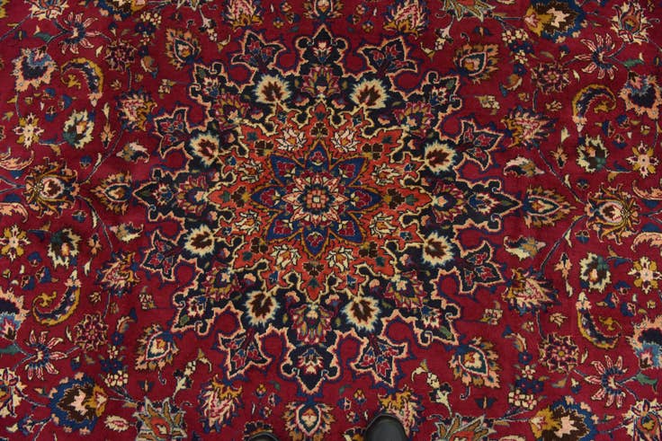 Detail image of 9' 8 x 13' Hand Knotted Mashad Persian Wool Rug