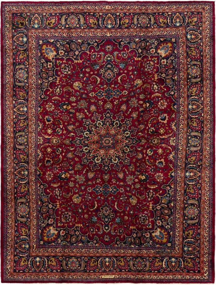 9' 8 x 13' Hand Knotted Mashad Persian Wool Rug