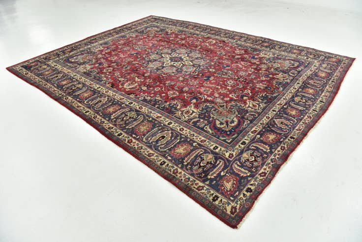 Detail image of 9' 6 x 12' 5 Hand Knotted Mashad Persian Wool Rug