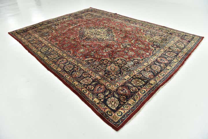 9' 7 x 12' 10 Hand Knotted Mashad Persian Wool Rug