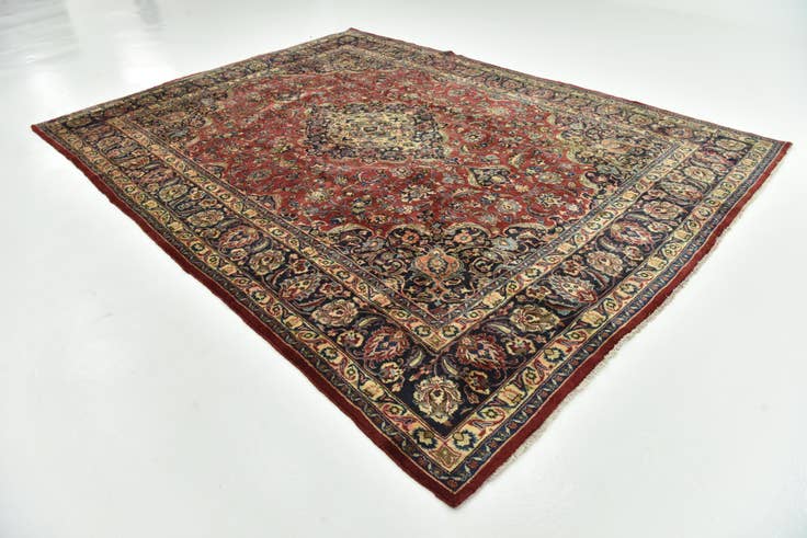 Detail image of 9' 7 x 12' 10 Hand Knotted Mashad Persian Wool Rug