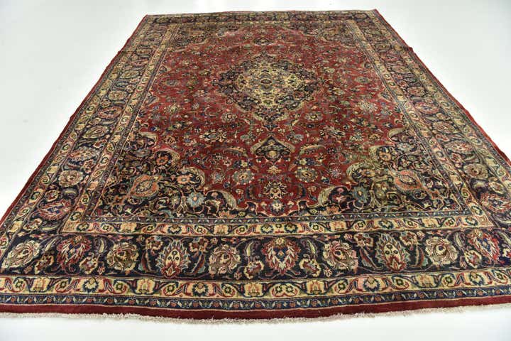 9' 7 x 12' 10 Hand Knotted Mashad Persian Wool Rug