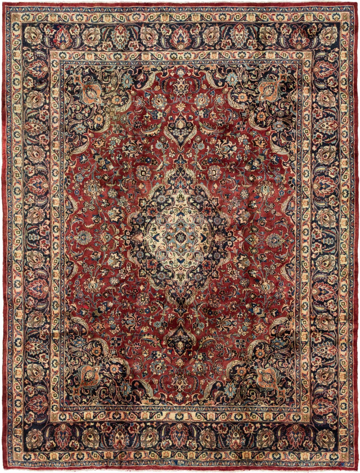 9' 7 x 12' 10 Hand Knotted Mashad Persian Wool Rug