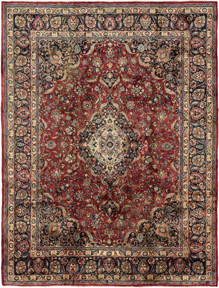 9' 7 x 12' 10 Hand Knotted Mashad Persian Wool Rug