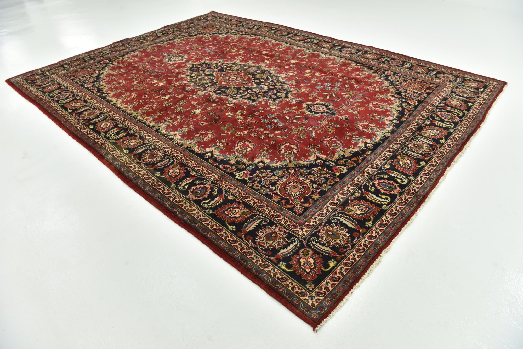 9' 9 x 12' 10 Hand Knotted Mashad Persian Wool Rug