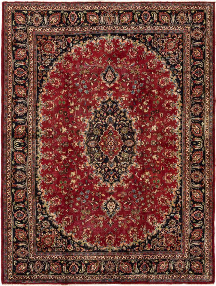 9' 9 x 12' 10 Hand Knotted Mashad Persian Wool Rug