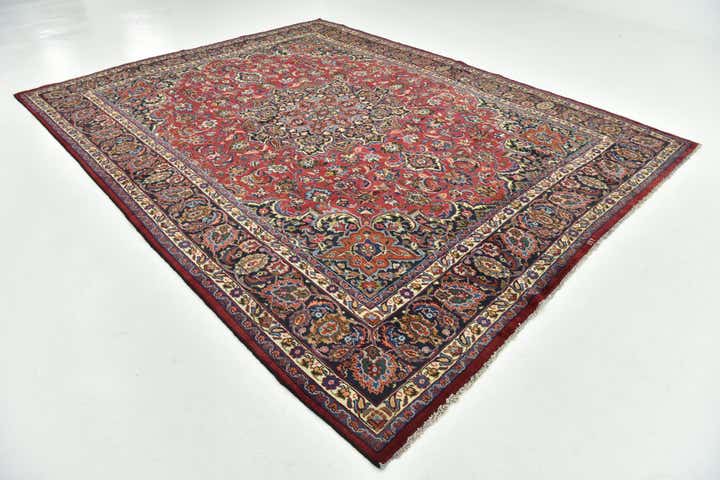 9' 8 x 12' 5 Hand Knotted Mashad Persian Wool Rug