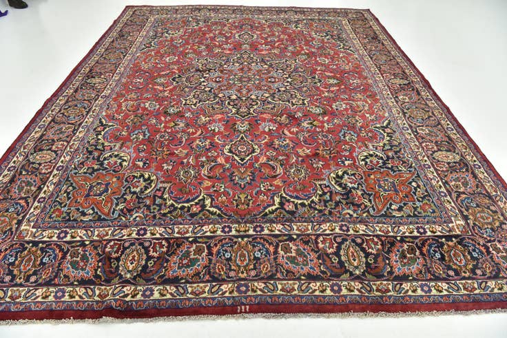 Detail image of 9' 8 x 12' 5 Hand Knotted Mashad Persian Wool Rug