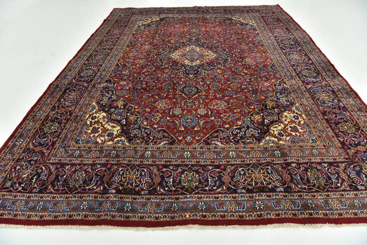 Detail image of 9' 7 x 12' 9 Hand Knotted Mashad Persian Wool Rug