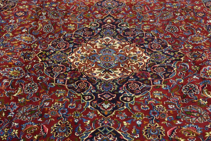 Detail image of 9' 7 x 12' 9 Hand Knotted Mashad Persian Wool Rug