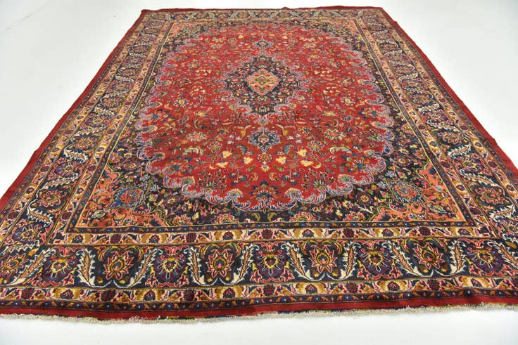 Detail image of 9' 7 x 12' 7 Hand Knotted Mashad Persian Wool Rug