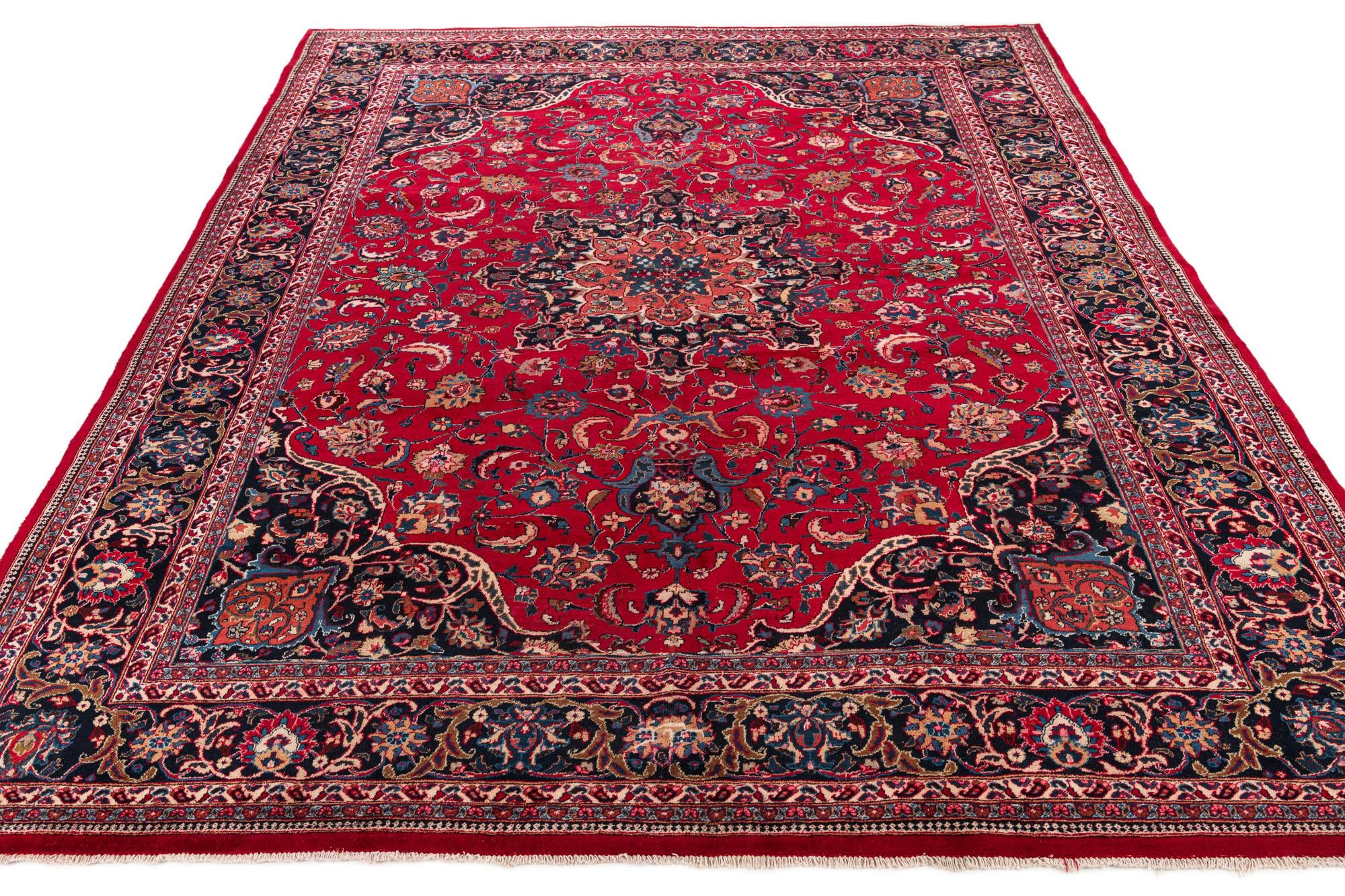 9' 8 x 12' 6 Hand Knotted Mashad Persian Wool Rug