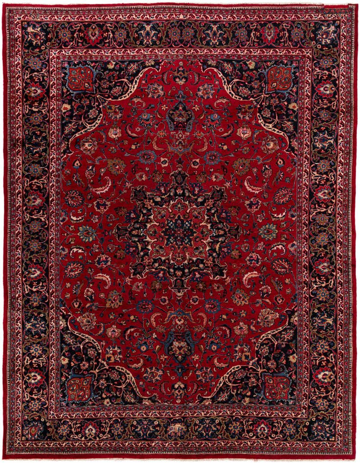Detail image of 9' 8 x 12' 6 Hand Knotted Mashad Persian Wool Rug