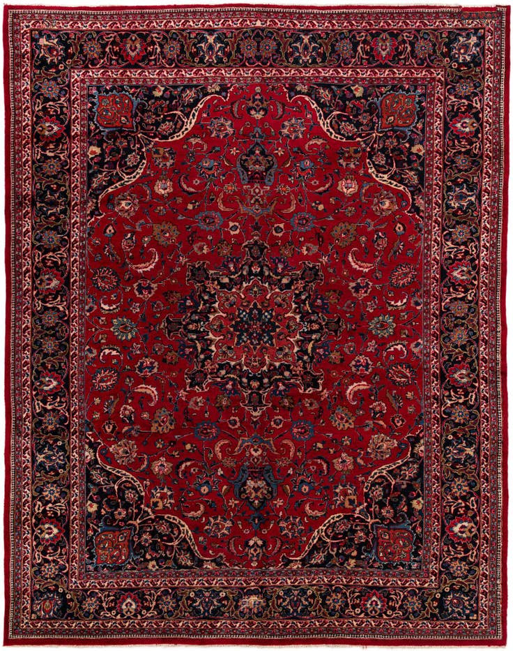 Detail image of 9' 8 x 12' 6 Hand Knotted Mashad Persian Wool Rug