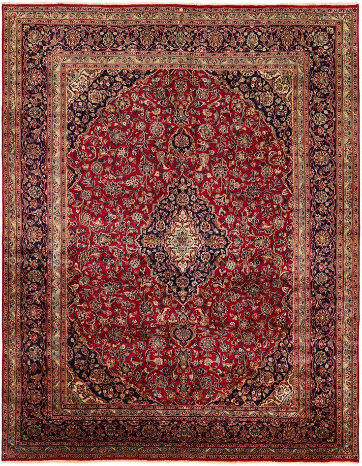 Detail image of 9' 6 x 12' 9 Hand Knotted Mashad Persian Wool Rug