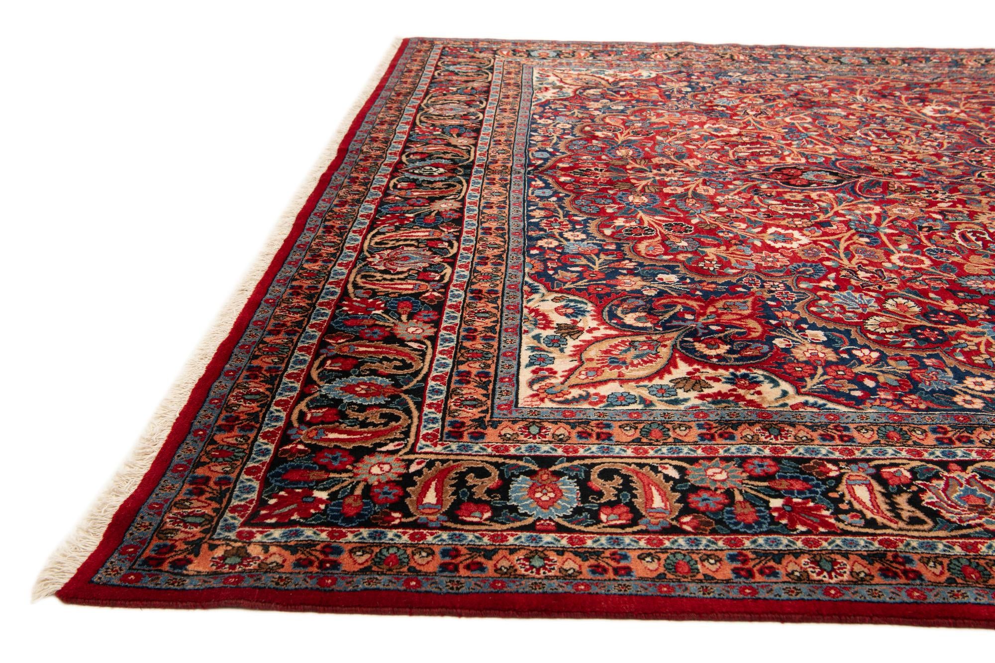 10' x 13' 3 Hand Knotted Mashad Persian Wool Rug