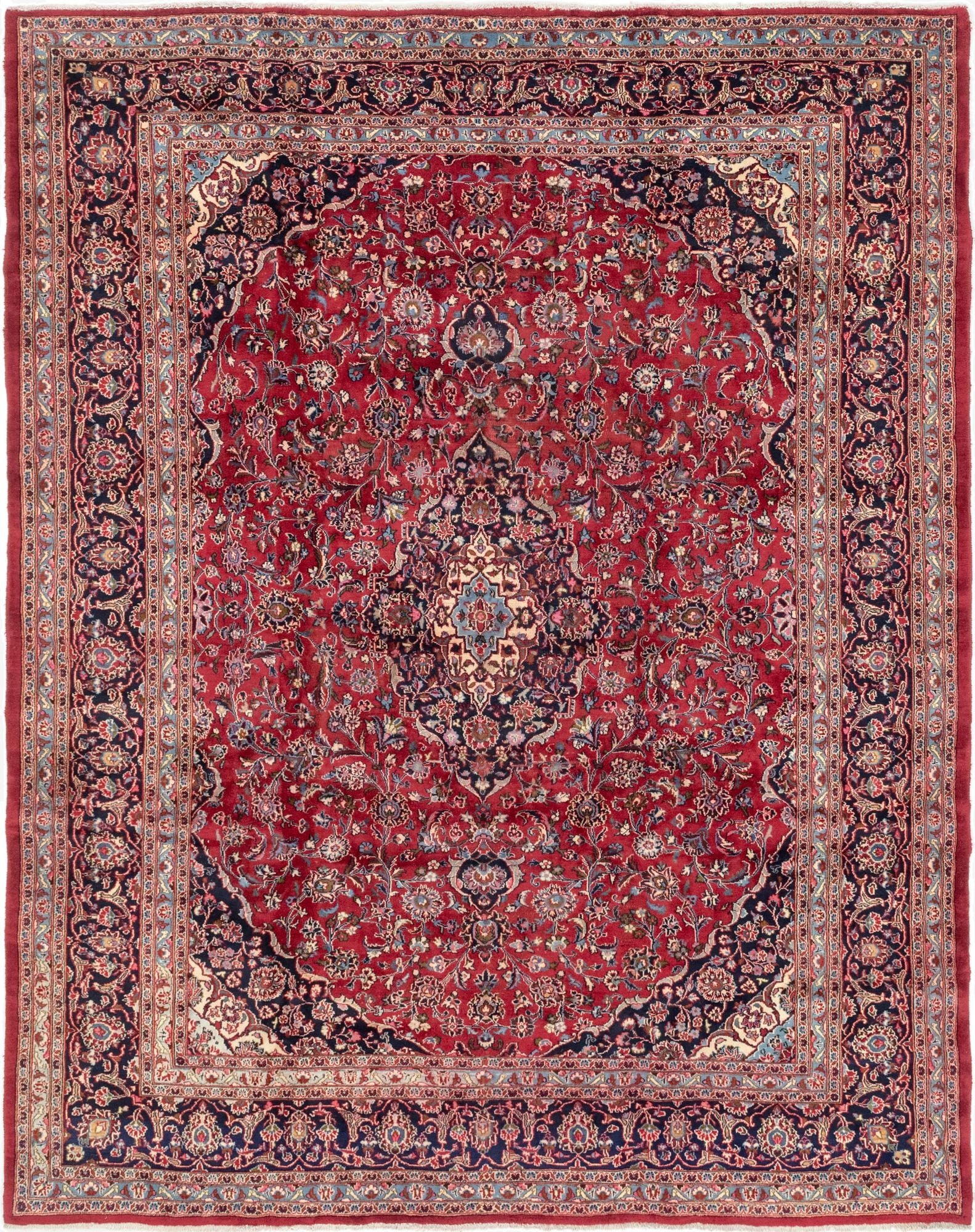 9' 6 x 12' 4  Hand Knotted Mashad Persian Wool Rug