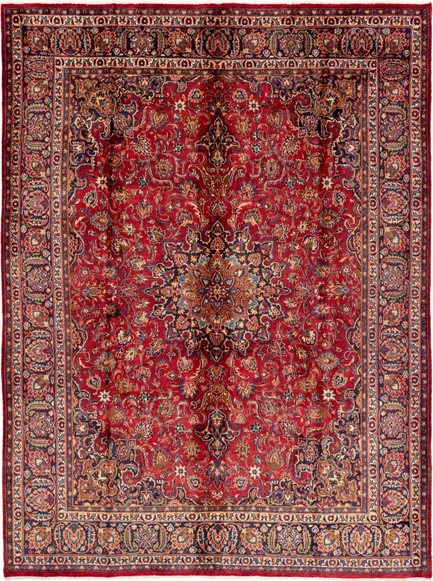 9' 7 x 12' 9  Hand Knotted Mashad Persian Wool Rug