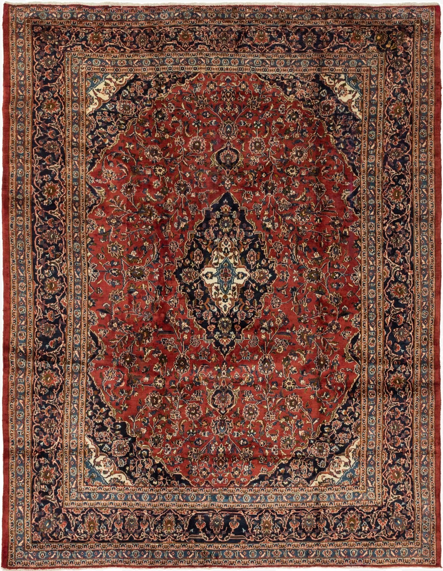 9' 9 x 12' 7  Hand Knotted Mashad Persian Wool Rug