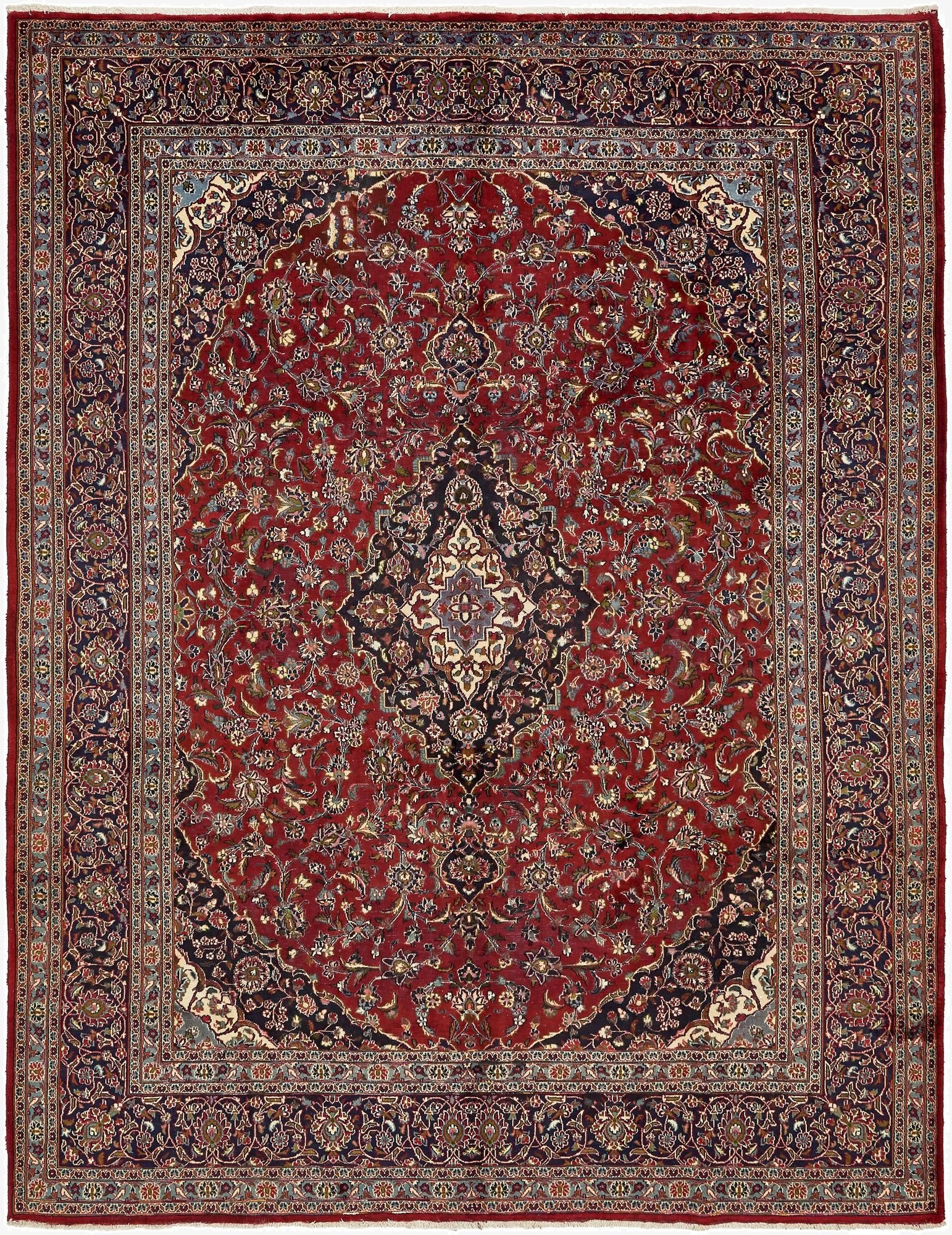 9' 7 x 12' 8  Hand Knotted Mashad Persian Wool Rug