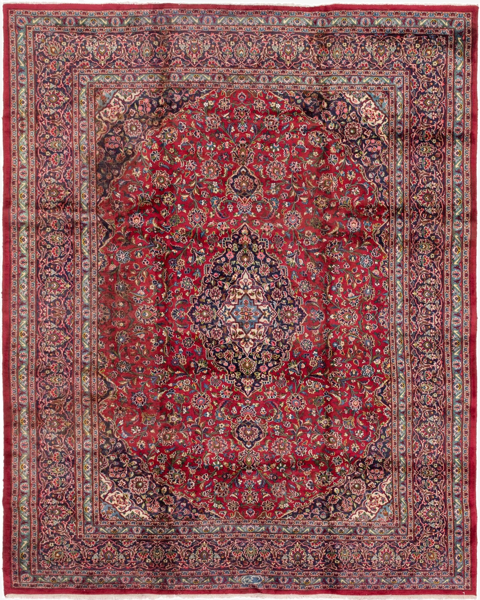 9' 8 x 12' 6  Hand Knotted Mashad Persian Wool Rug