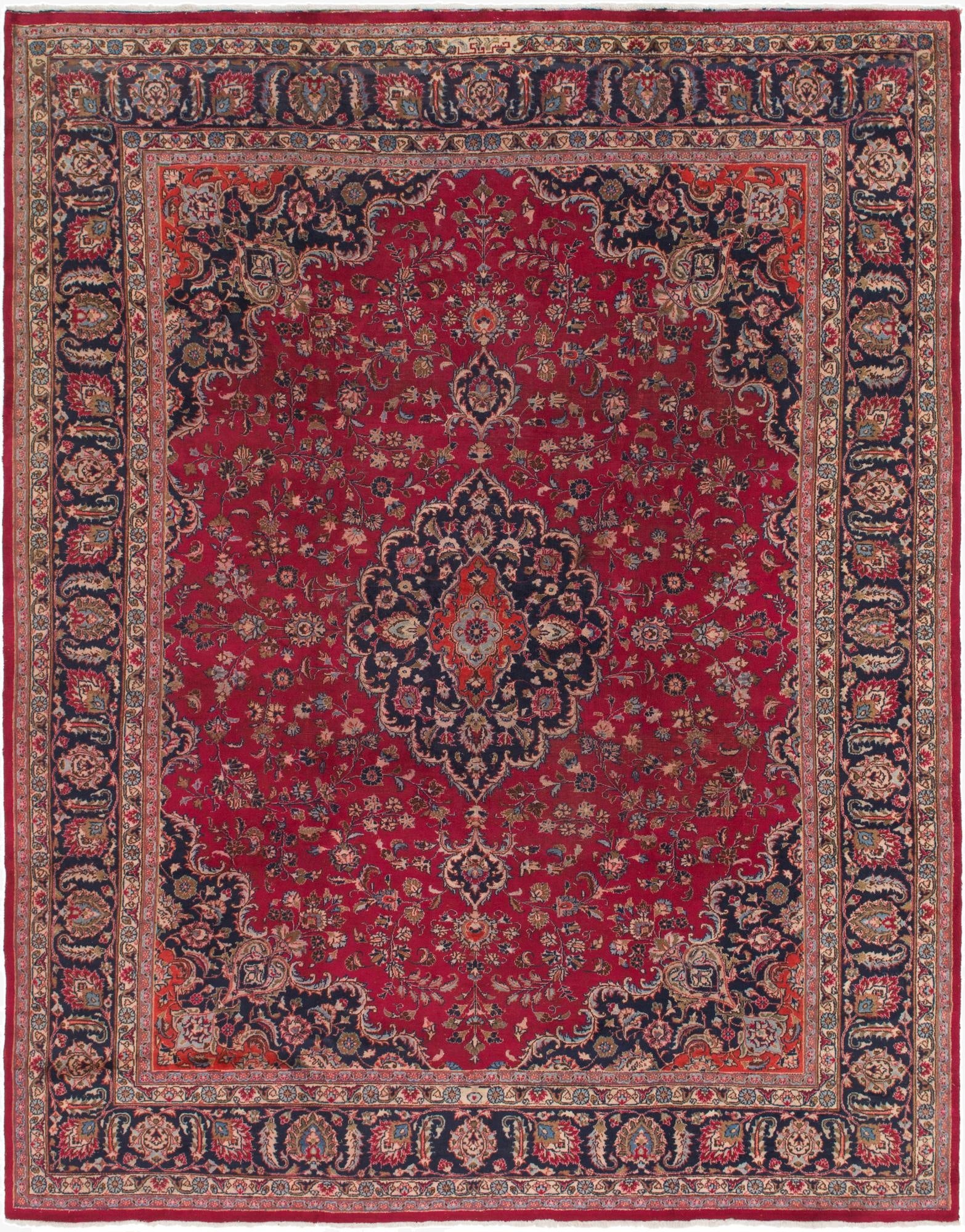 9' 6 x 12' 4  Hand Knotted Mashad Persian Wool Rug