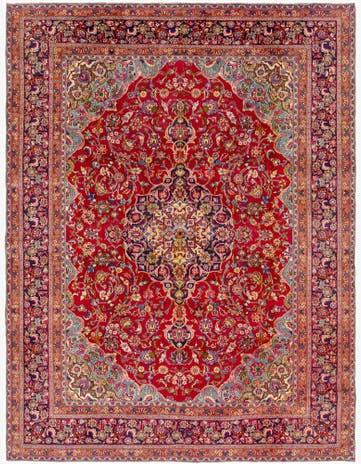 9' 8 x 12' 6 Hand Knotted Mashad Persian Wool Rug