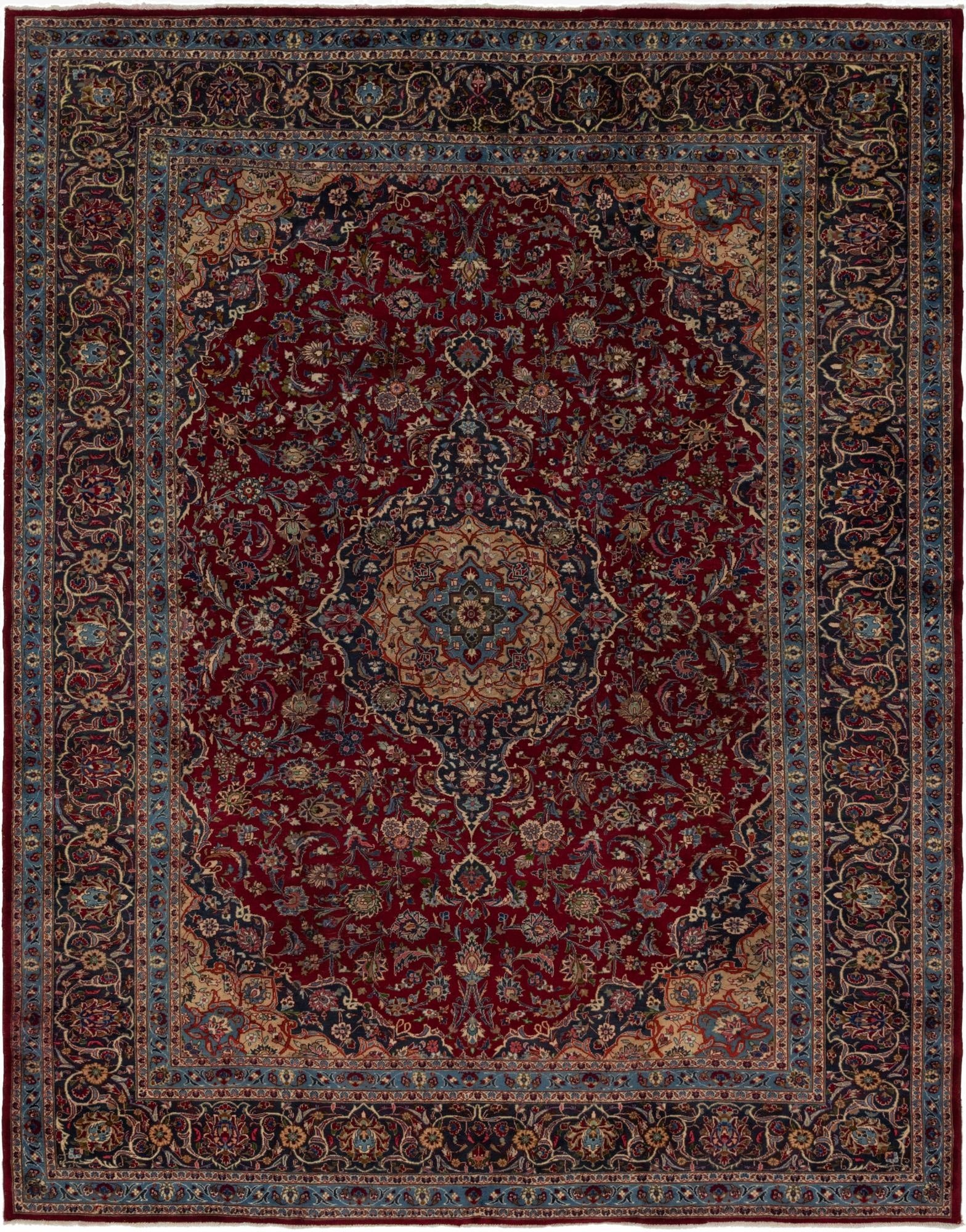 9' 9 x 12' 9  Hand Knotted Mashad Persian Wool Rug