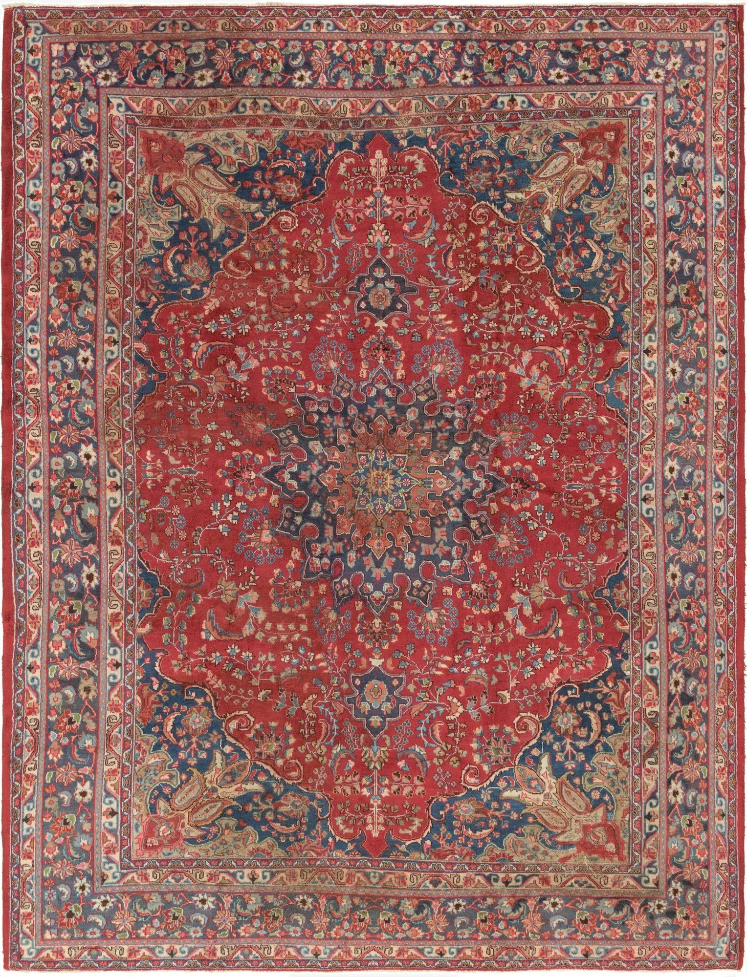 9' 8 x 12' 6  Hand Knotted Mashad Persian Wool Rug