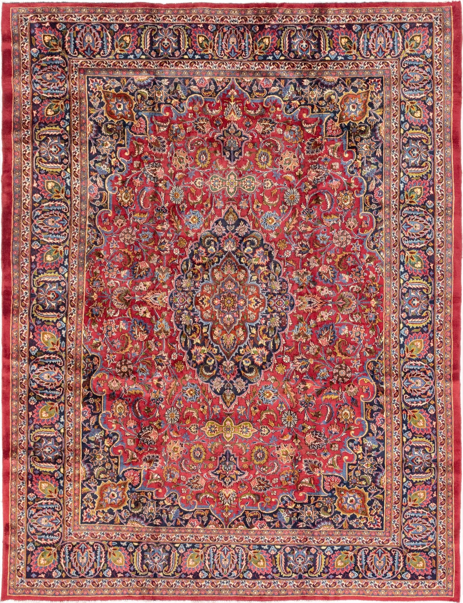 9' 6 x 12' 8  Hand Knotted Mashad Persian Wool Rug