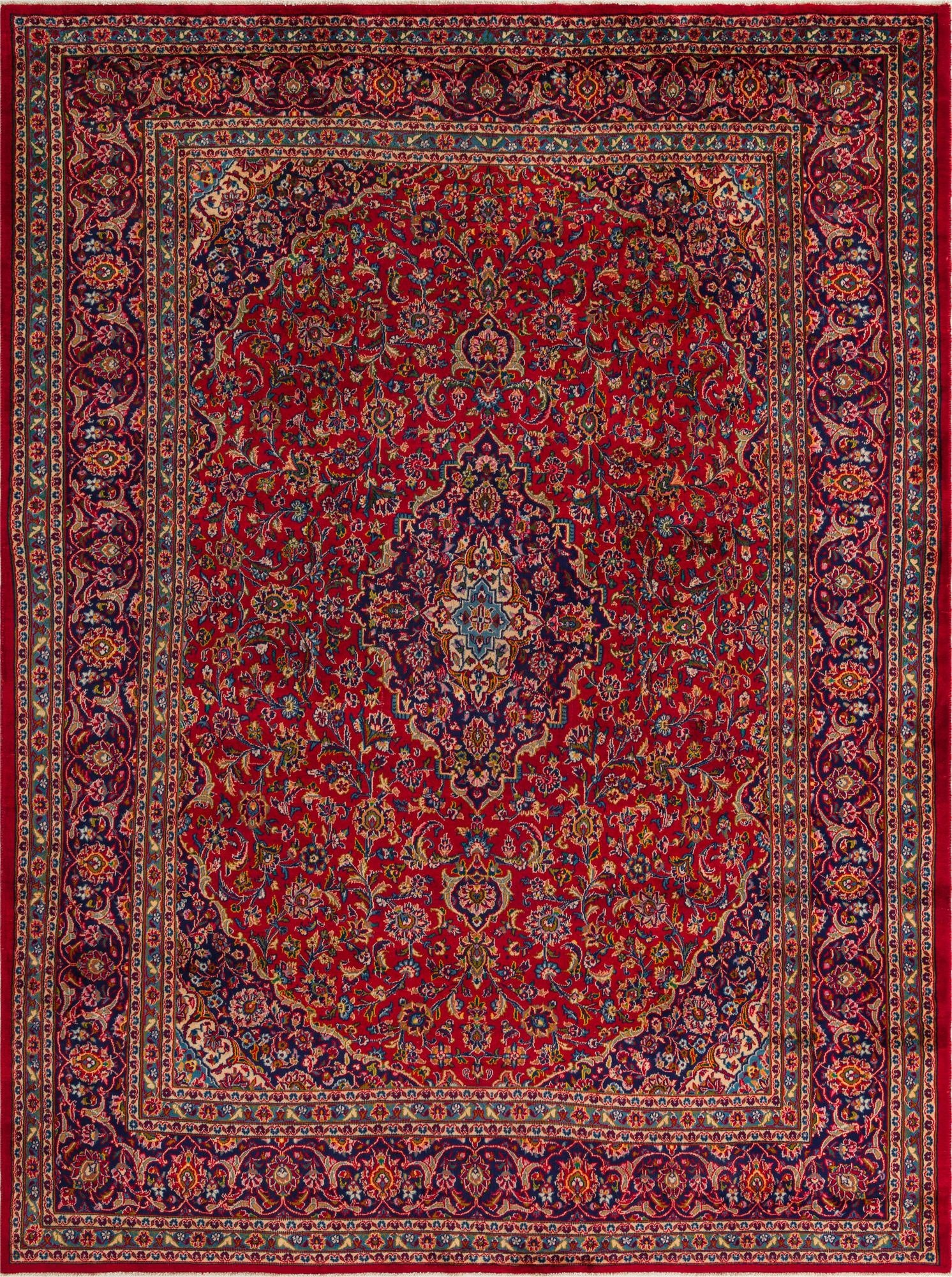 9' 6 x 12' 9  Hand Knotted Mashad Persian Wool Rug