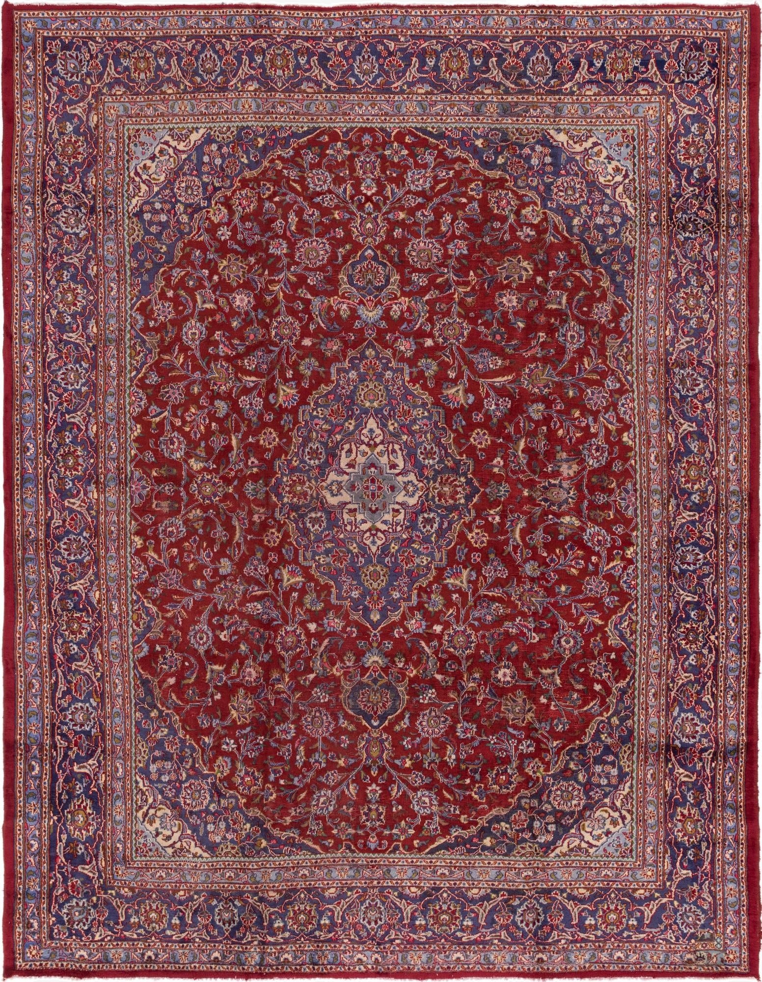 9' 6 x 12' 4  Hand Knotted Mashad Persian Wool Rug