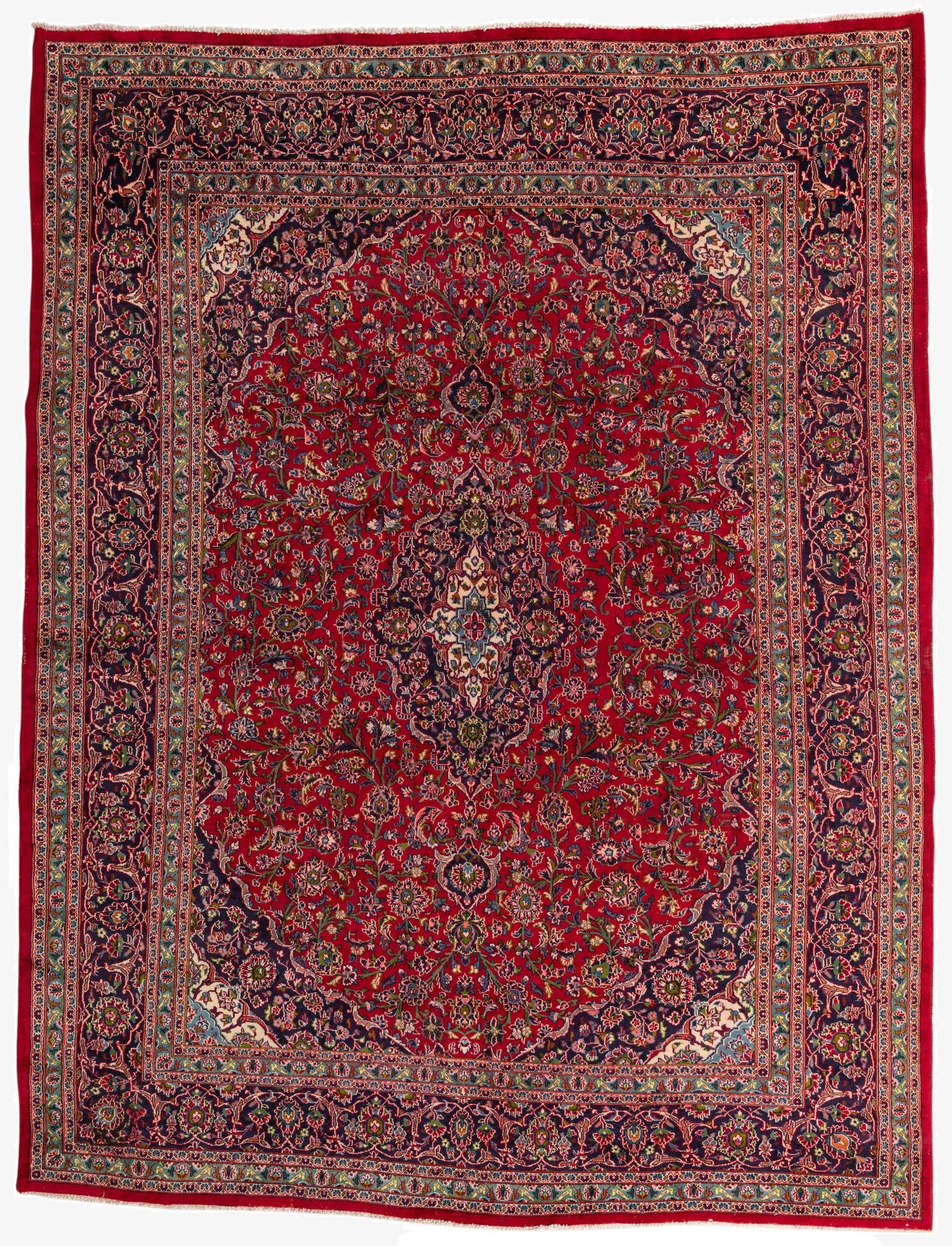 9' 8 x 12' 9  Hand Knotted Mashad Persian Wool Rug
