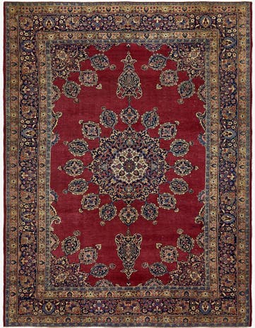 9' 10 x 13' Hand Knotted Mashad Persian Wool Rug