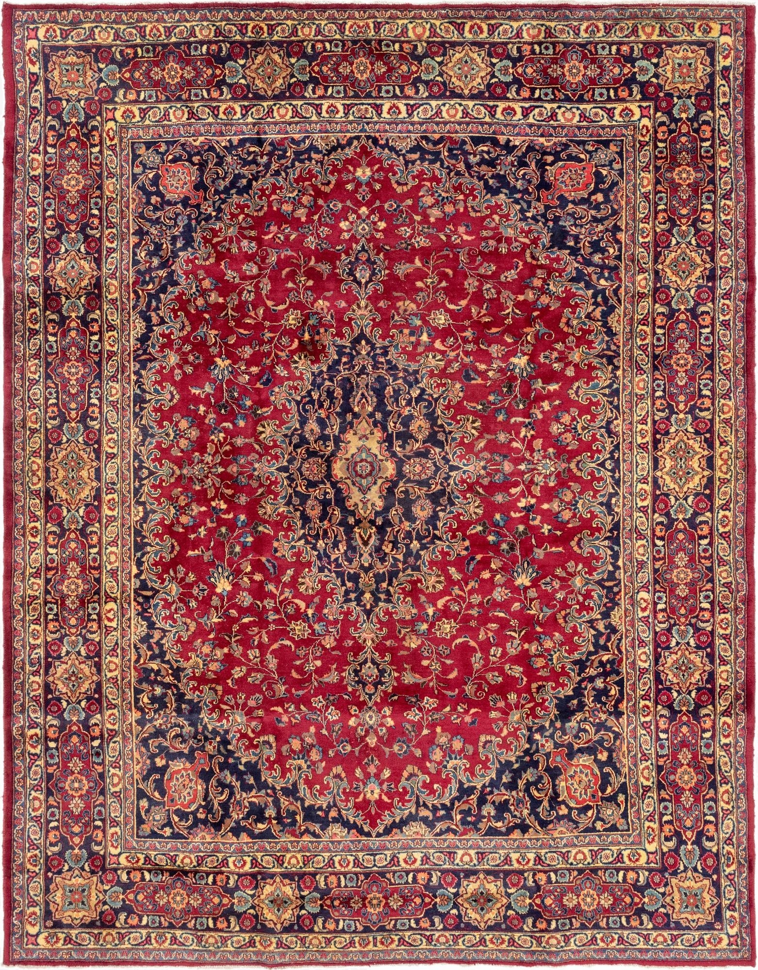 9' 7 x 12' 8  Hand Knotted Mashad Persian Wool Rug